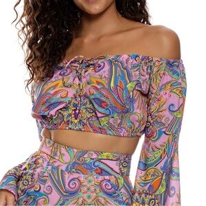 Luli Fama NWOT Pinkin About You Pink Paisley Crop Top Medium